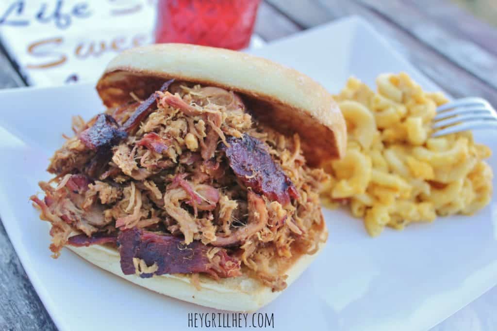 Pulled Pork Sandwich served on a white plate.