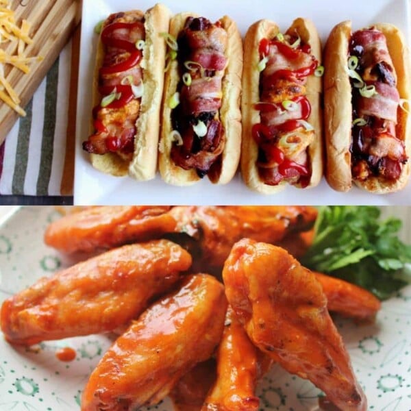 stuffed hot dogs and chicken wings