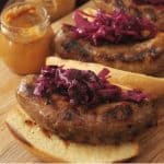beer brats with braised red cabbage