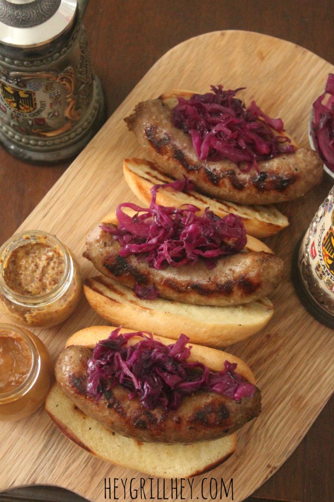 Beer Bratwursts with Braised Red Cabbage