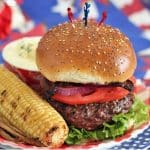 Red white and blue cheese stuffed burgers