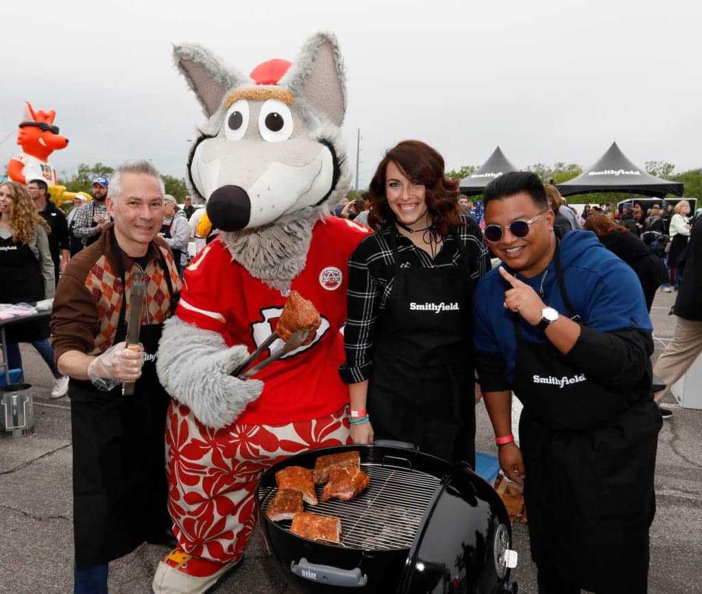 KC Wolf and participants along with Smithfield set the Guinness World Records title for Largest grilling lesson on Thursday, April 27, 2017, in Kansas City, Missouri. 