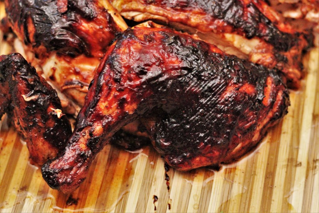 Spatchcock Smoked Chicken With Cherry Chipotle Bbq Sauce Hey Grill Hey