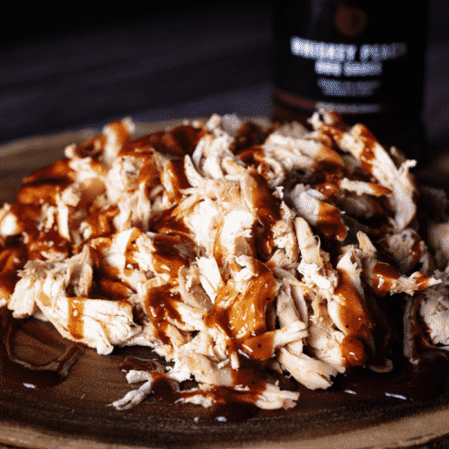 Whiskey Peach Smoked Pulled Chicken