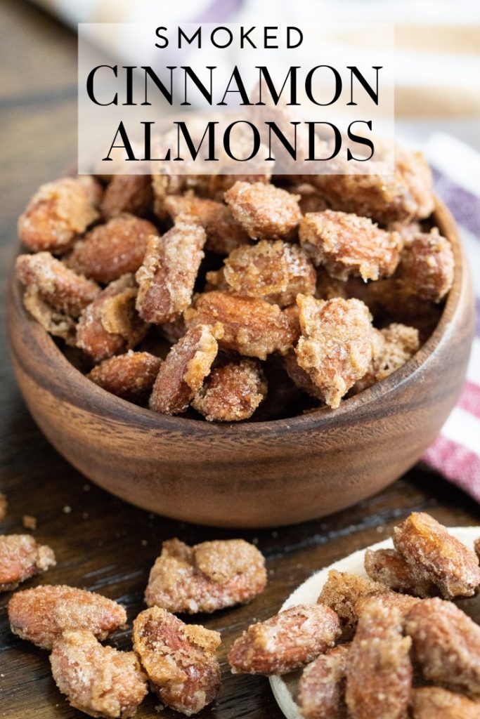 cinnamon almonds in a wooden bowl.
