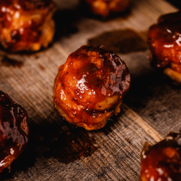 Smoked meatballs on a serving platter.