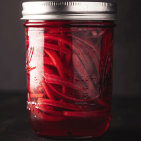 Jar of pickled red onions.