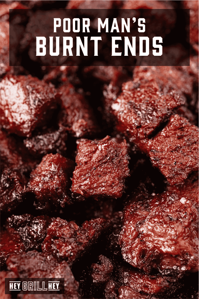 Poor man's burnt ends in a pile with text overlay - Poor Man's Burnt Ends.