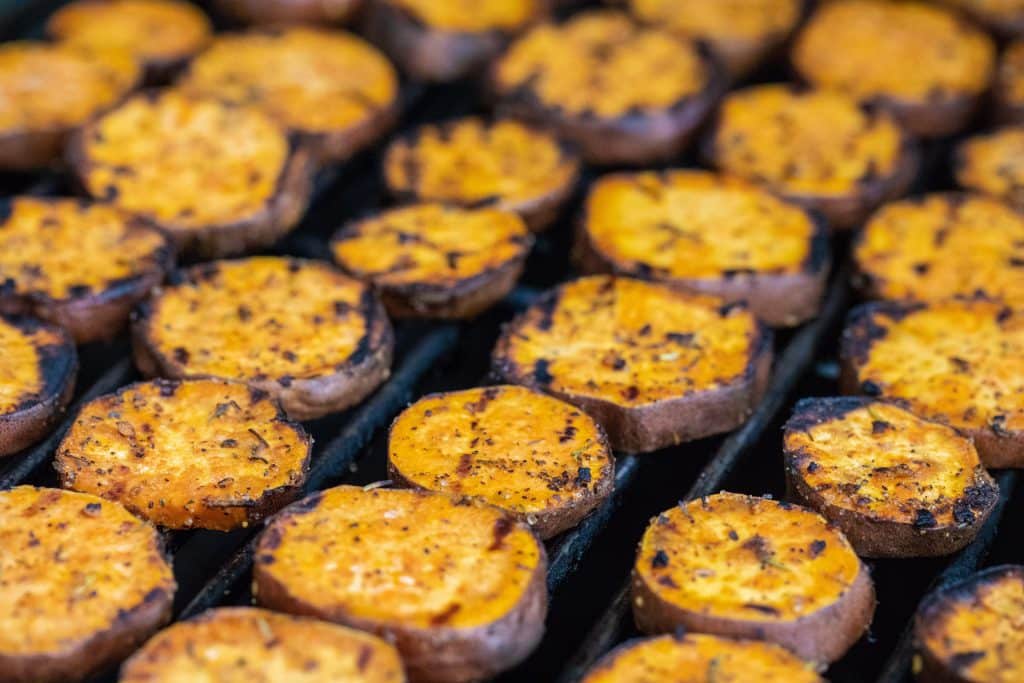 sweet potato slices on the grill