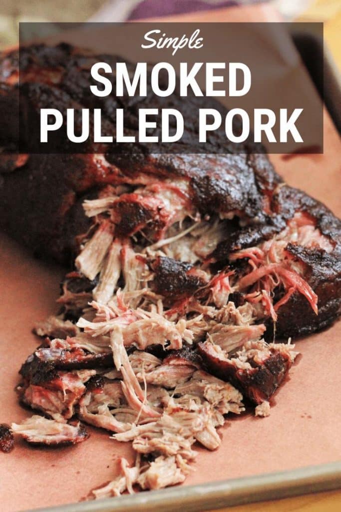 shredded smoked pulled pork on peach butcher paper