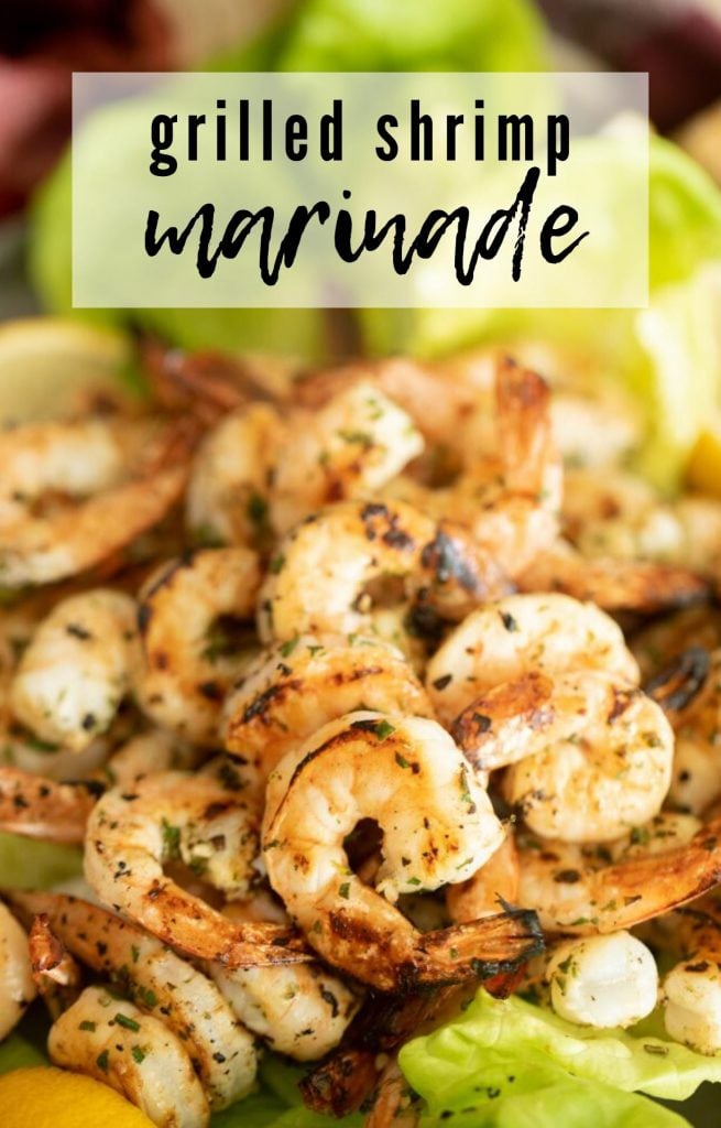 marinated and grilled shrimp on a bed of lettuce.