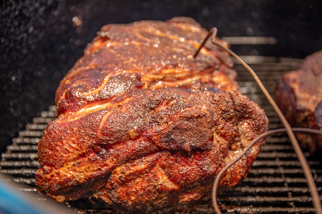 pork shoulder on the grill.