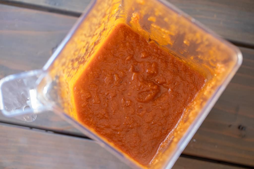 Bourbon BBQ sauce pureed in a blender.