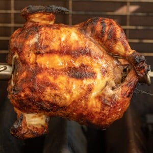 Whole chicken on a rotisserie