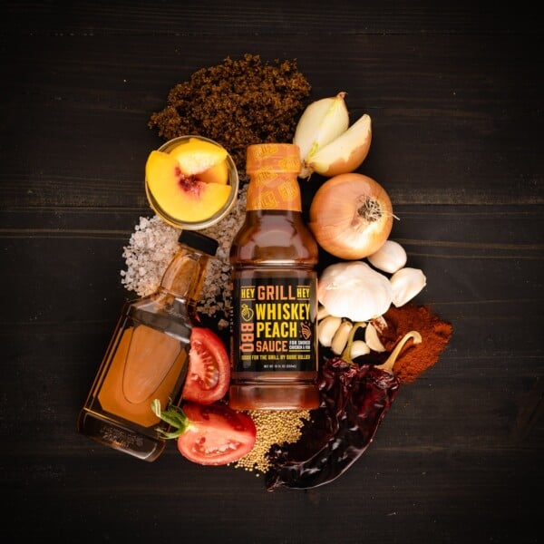whiskey peach sauce with ingredients