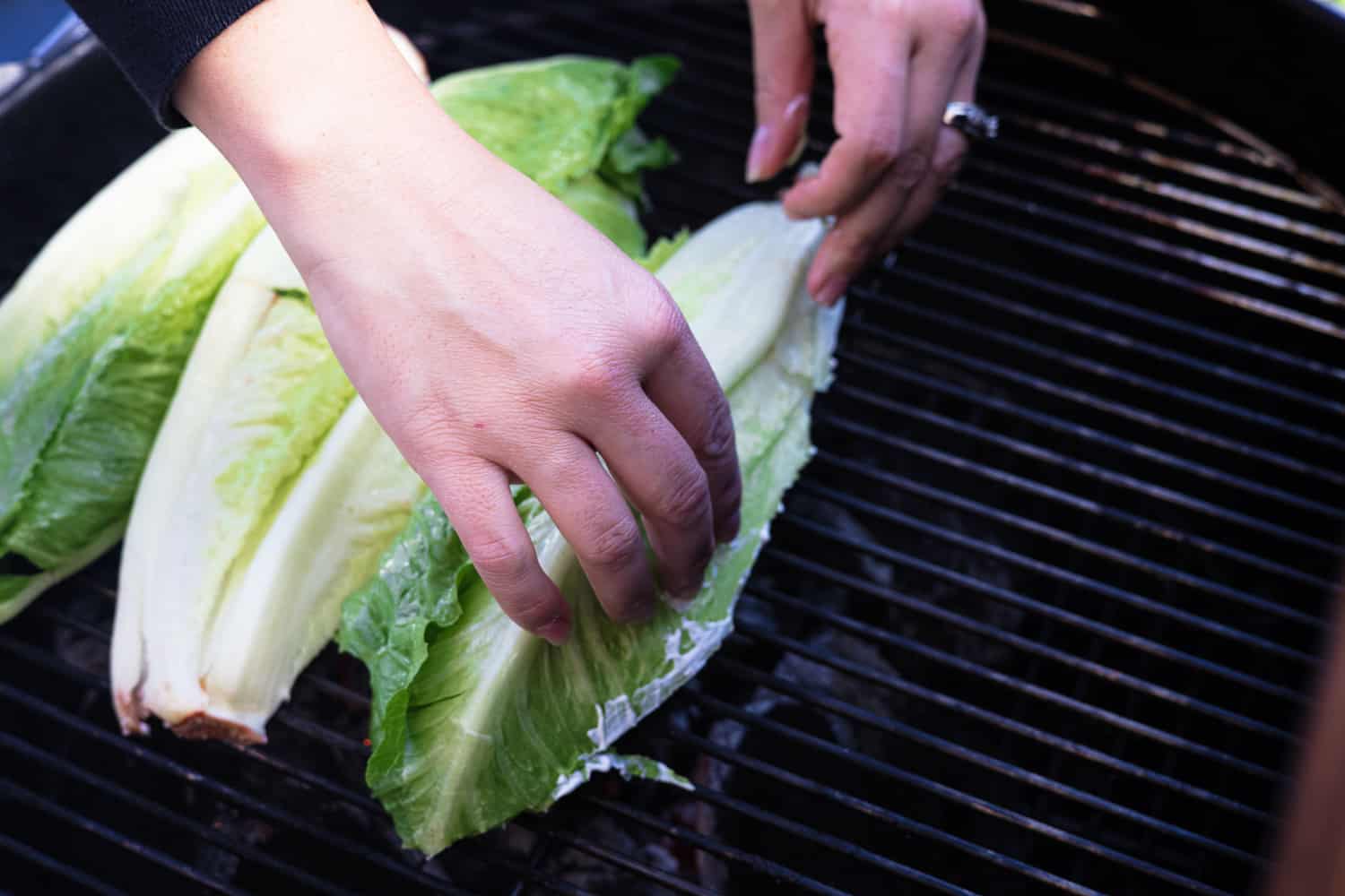 Romaine hearts on the grill.