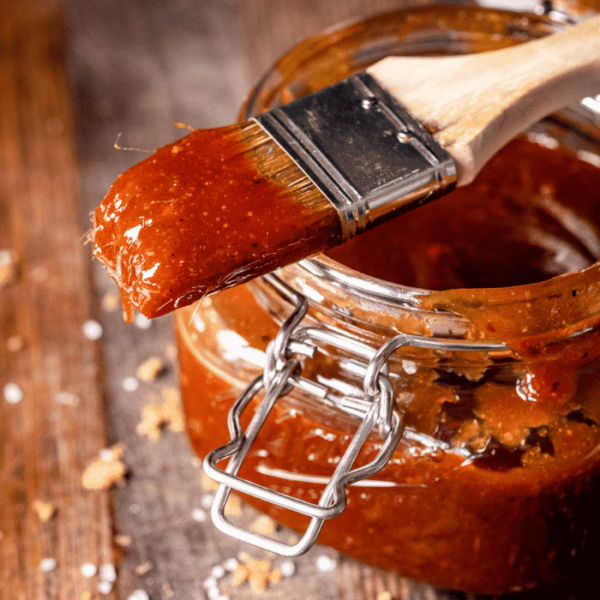 Honey chipotle BBQ sauce in a hinged mason jar.
