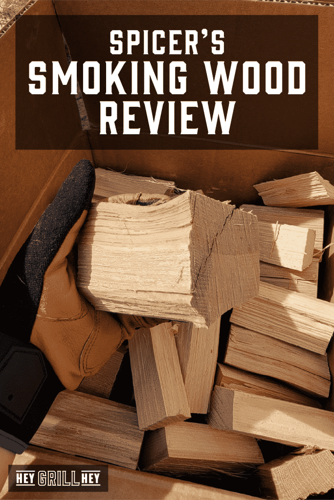 Spicer's Smoking Wood in a large box with text overlay - Spicer's Smoking Wood Review.
