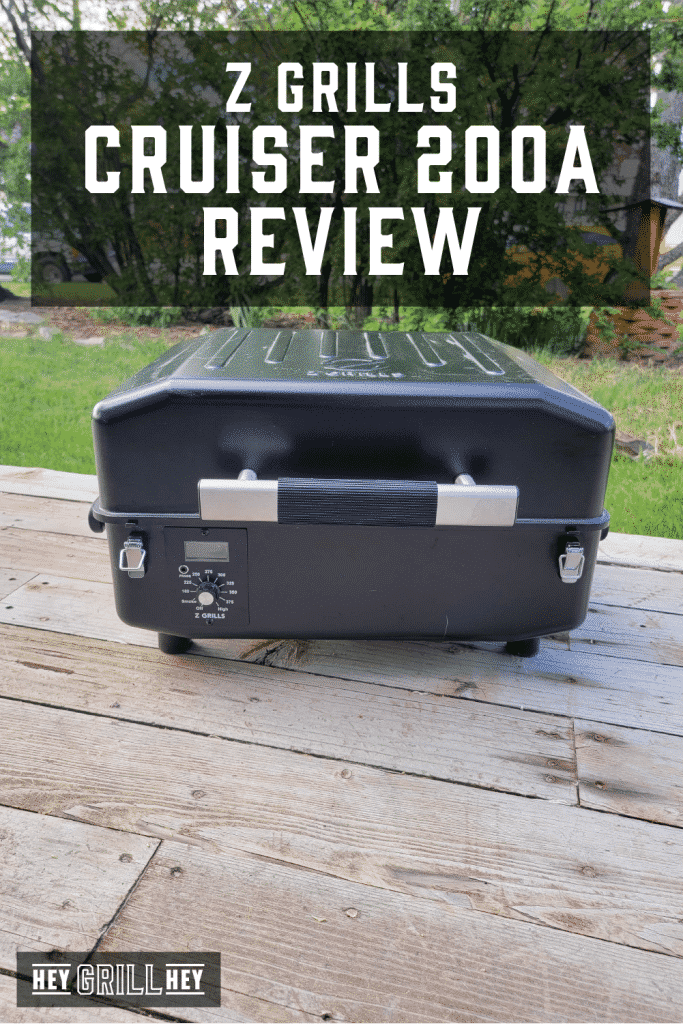 Z Grills Cuiser 200A on a porch with text overlay - Z Grills Cruiser 200A Review.