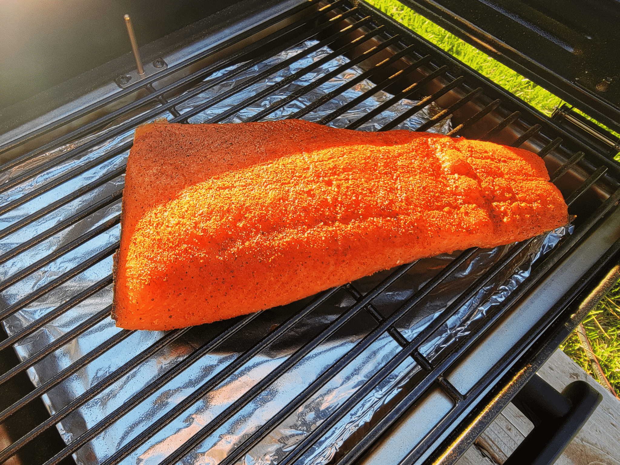 cruiser with salmon cooking on the grate