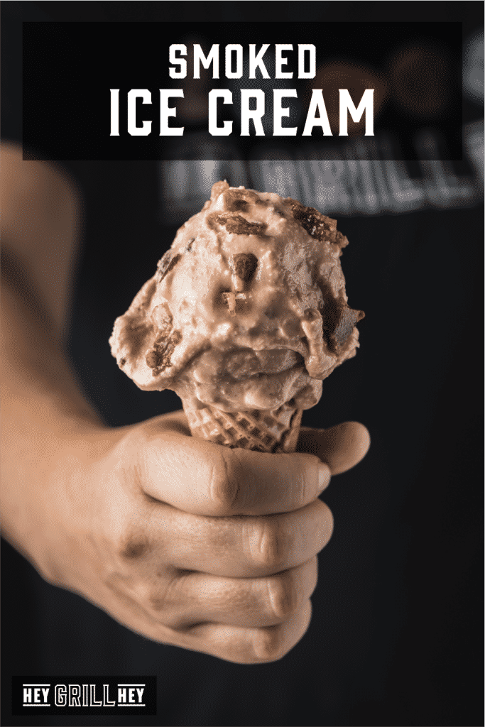 Smoked ice cream on a waffle cone with text overlay - Smoked Ice Cream.