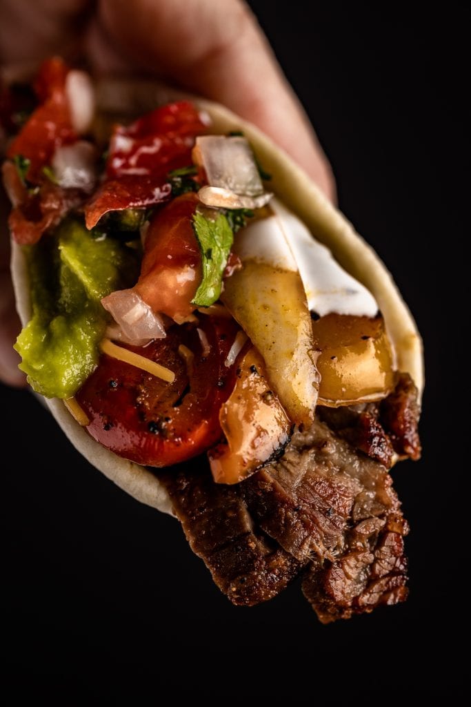 Grilled steak fajita loaded with all the toppings.