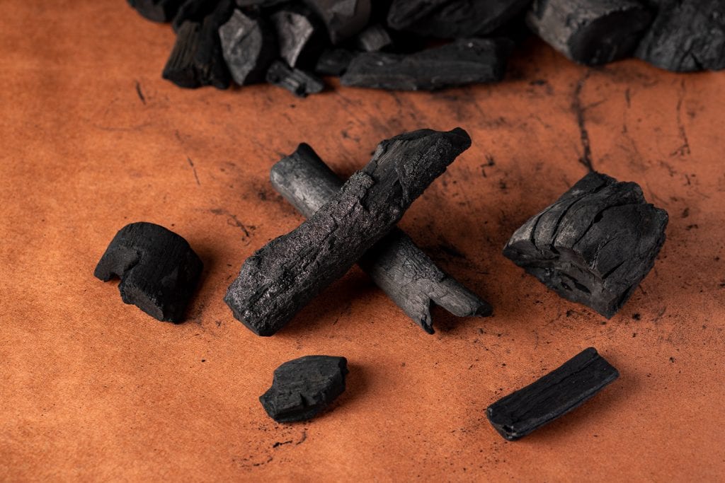 Individual types of charcoal of butcher paper.