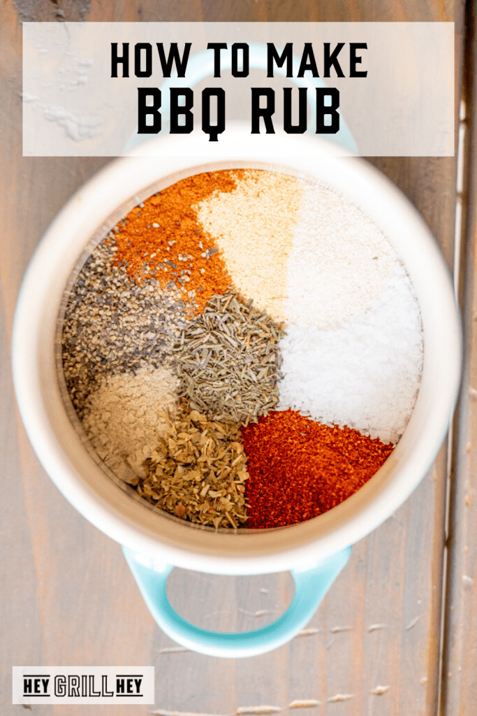 Ingredients for BBQ rub in a bowl with text overlay - How to Make BBQ Rub.