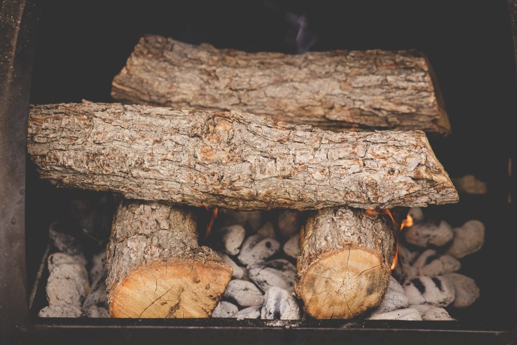 Log cabin method in a smoker.