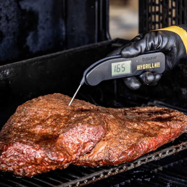 Meat thermometer in a brisket.