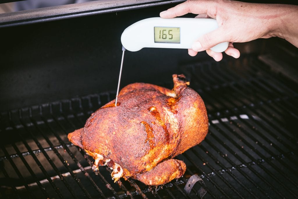 Whole chicken reading 165 degrees F.