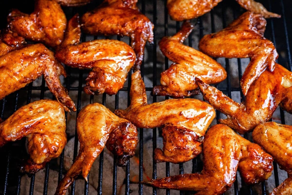 Glazed chicken wings on the smoker.