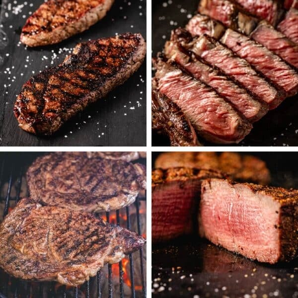 A collage of four different steak cuts.