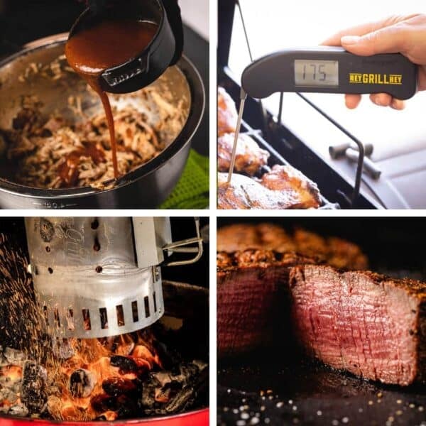 A collage of various hacks to help make better BBQ.