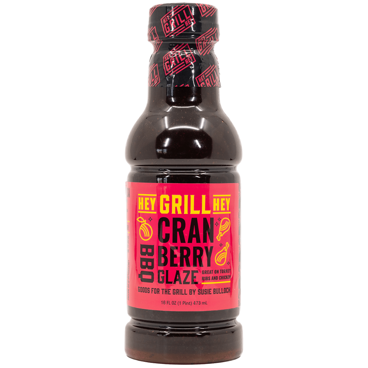 A 16 ounce bottle of Cranberry BBQ Glaze.