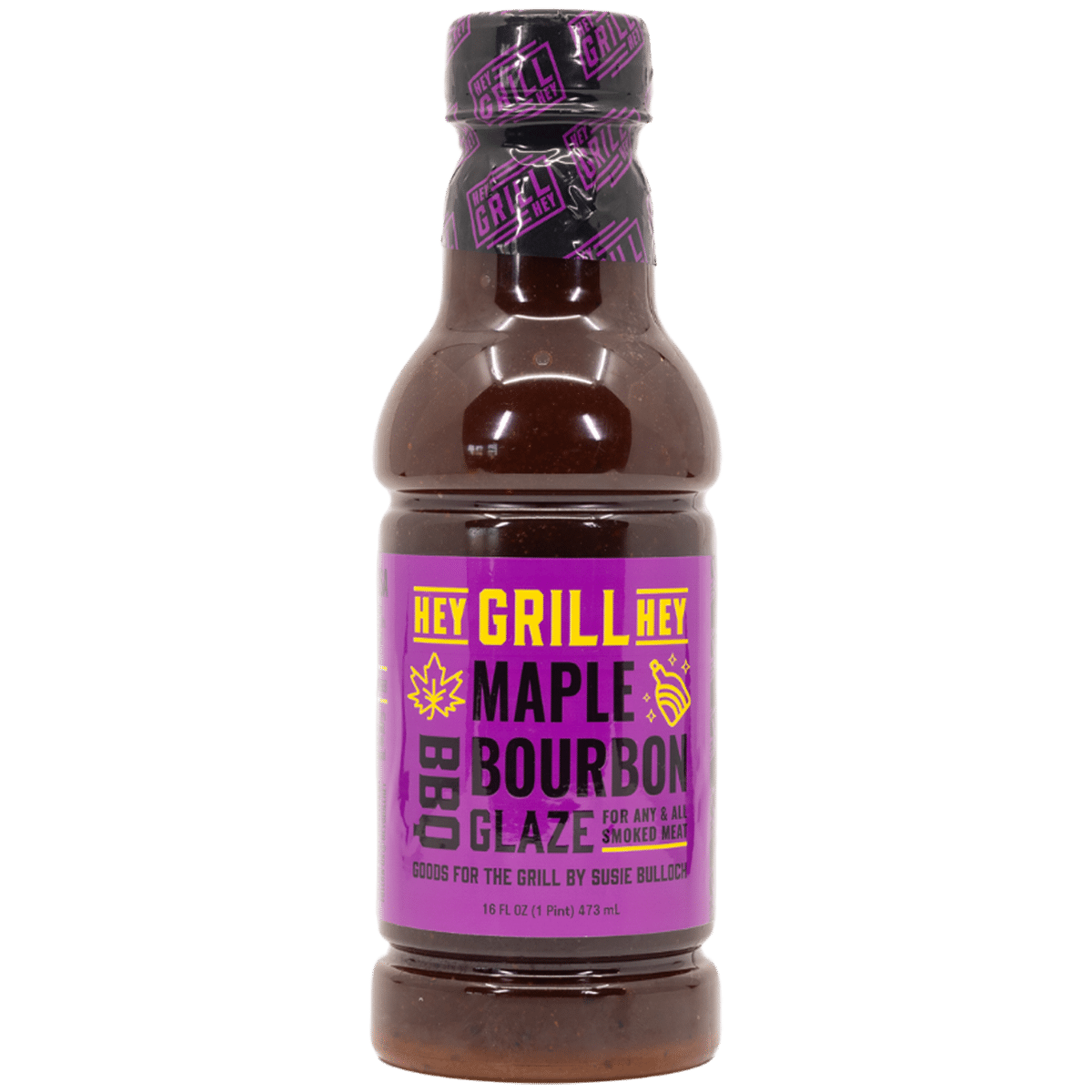 A 16 ounce bottle of Maple Bourbon BBQ Glaze.