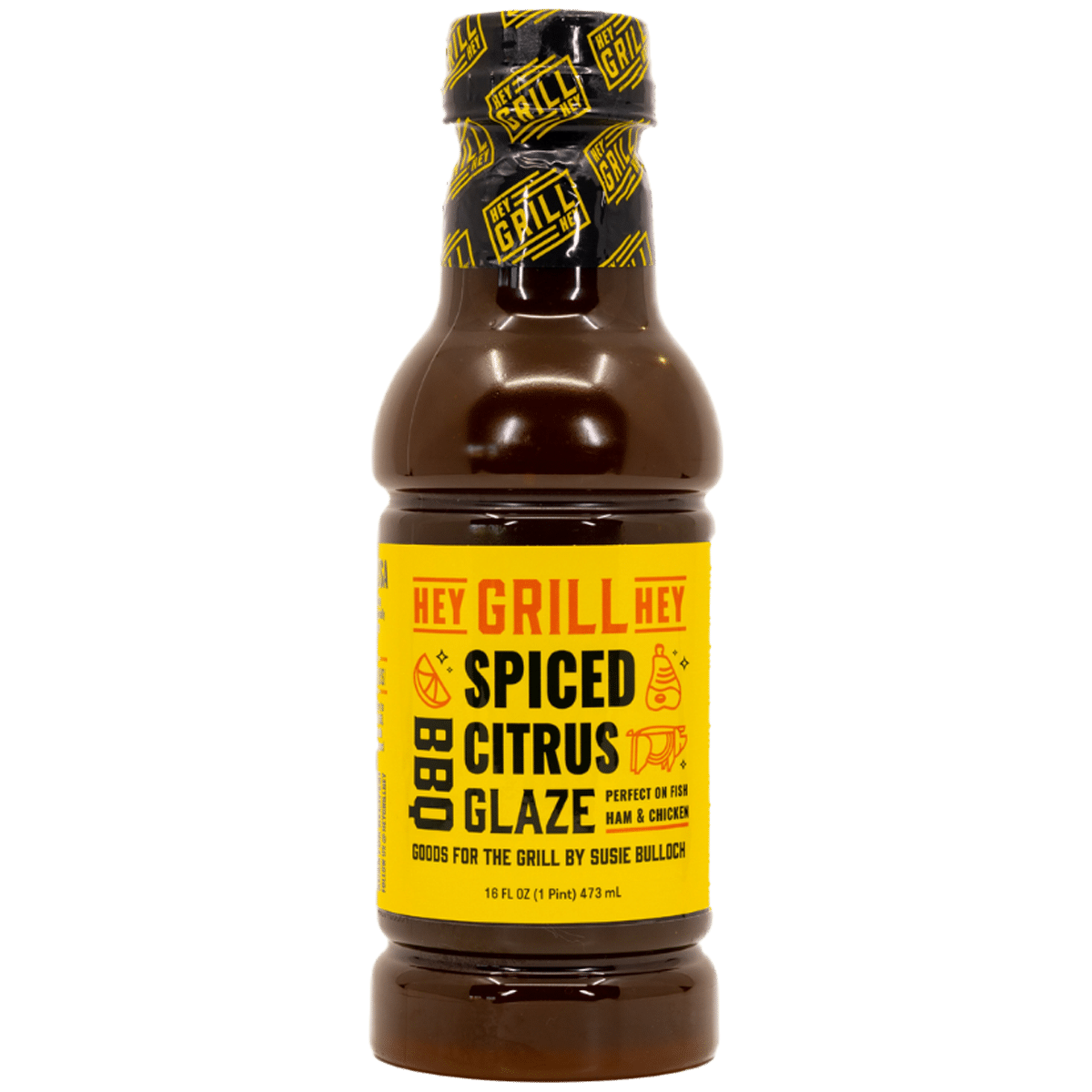 A 16 ounce bottle of Spiced Citrus BBQ Glaze.