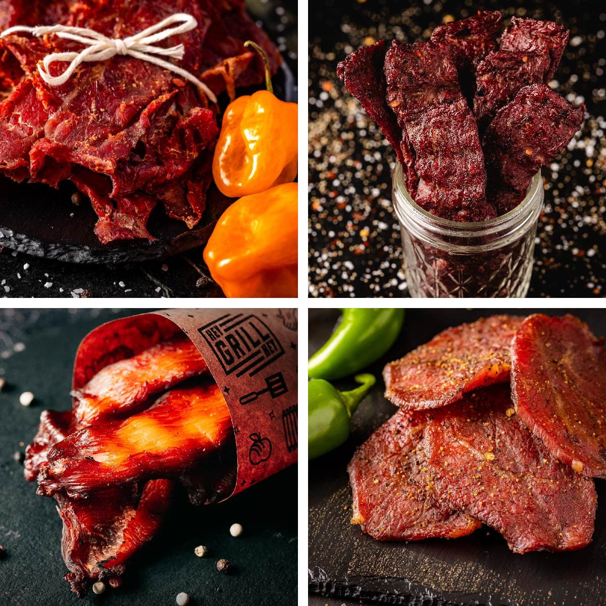 A collage of various jerky recipes.