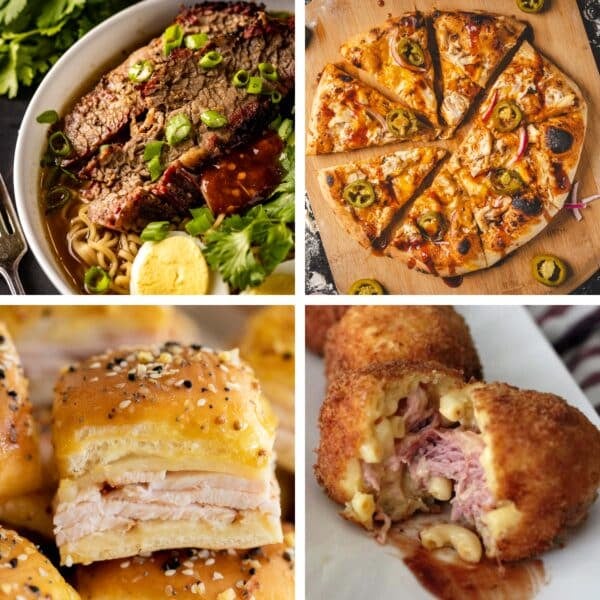 A collage of various recipes using BBQ leftovers.