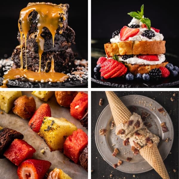 A collage of four separate BBQ desserts.