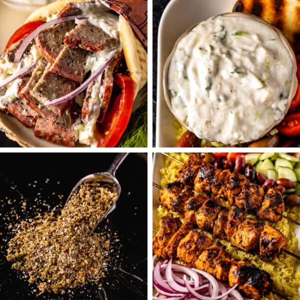 A collage of four different Greek recipes.