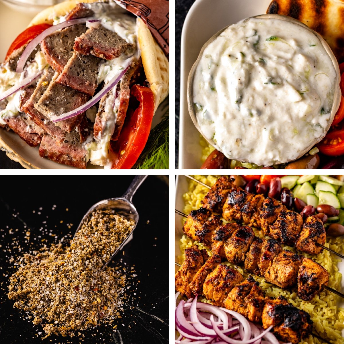 A collage of four different Greek recipes.